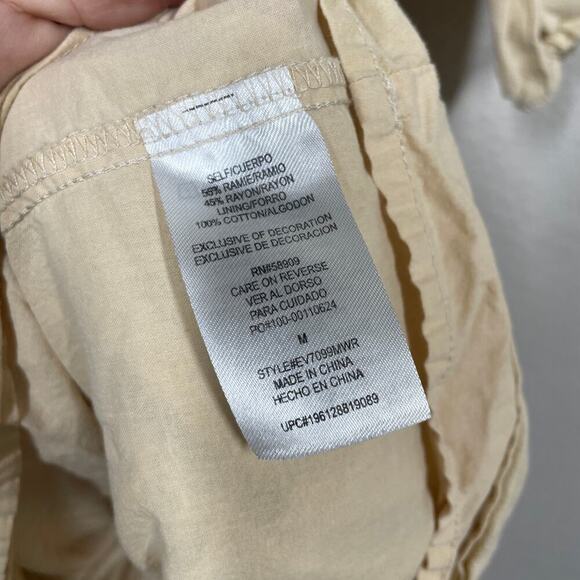 Every Size Medium Babydoll Mini Dress Tan Chai Smocked Square Neck Puff Sleeves - Picture 9 of 10